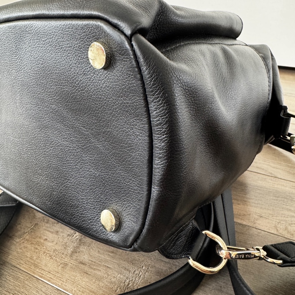 Mina Baie Stevie Mini Leather Black Backpack - all straps + Paisley wide straps - Picture 8 of 12